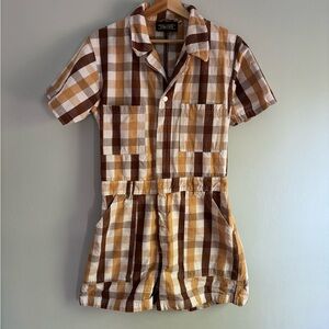 Big Bud Press Short Sleeve Jumpsuit brown tan gingham L